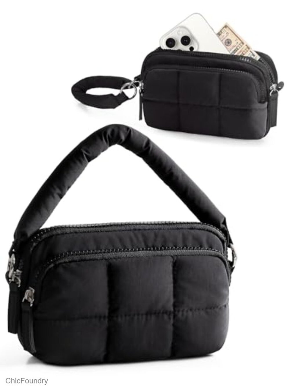 Puffy Wristlet Wallet Small Nylon Wristlet Purse with Zipper